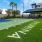 a basketball court with palm trees