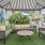 a patio with a table and chairs
