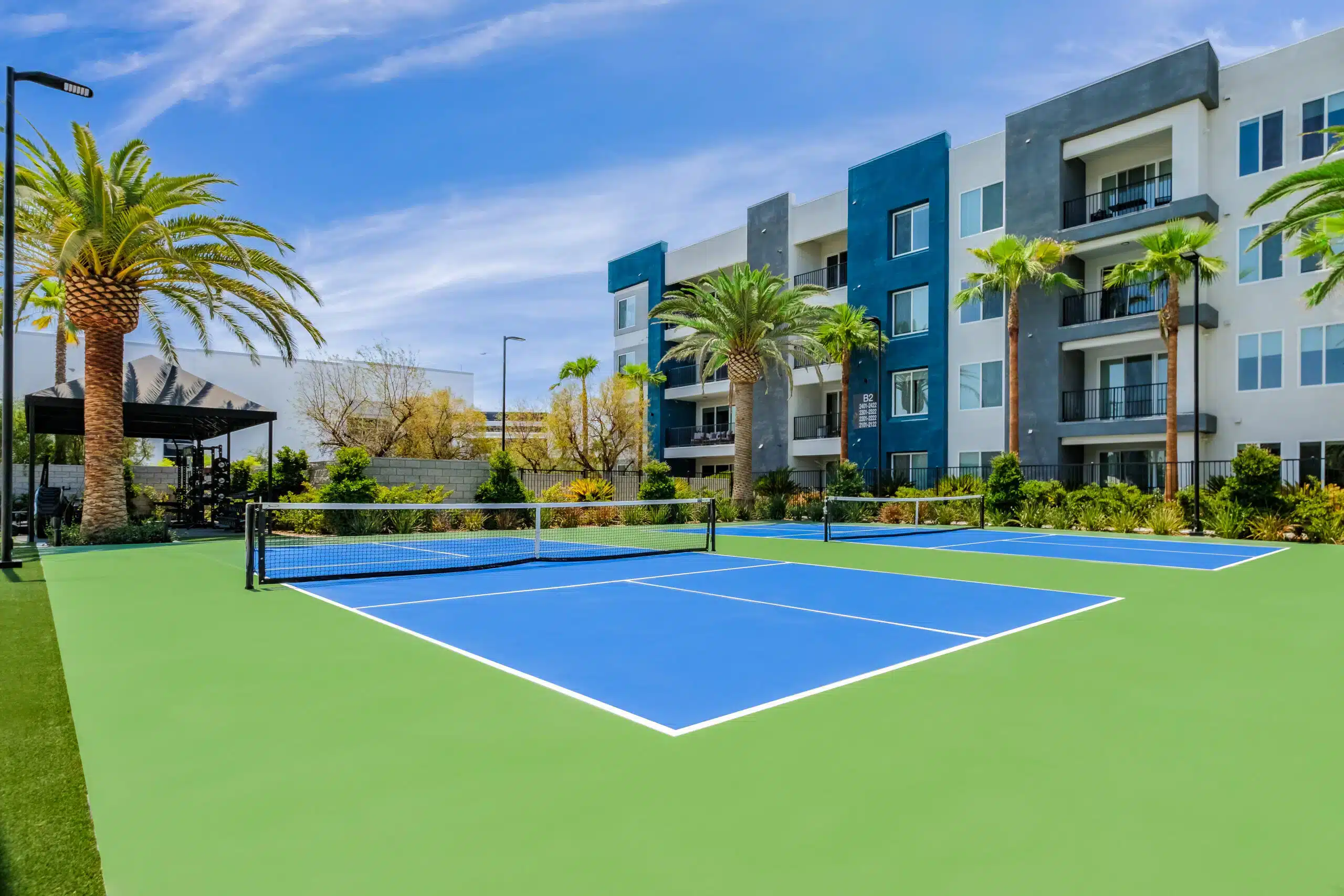 pickleball court by apartment building