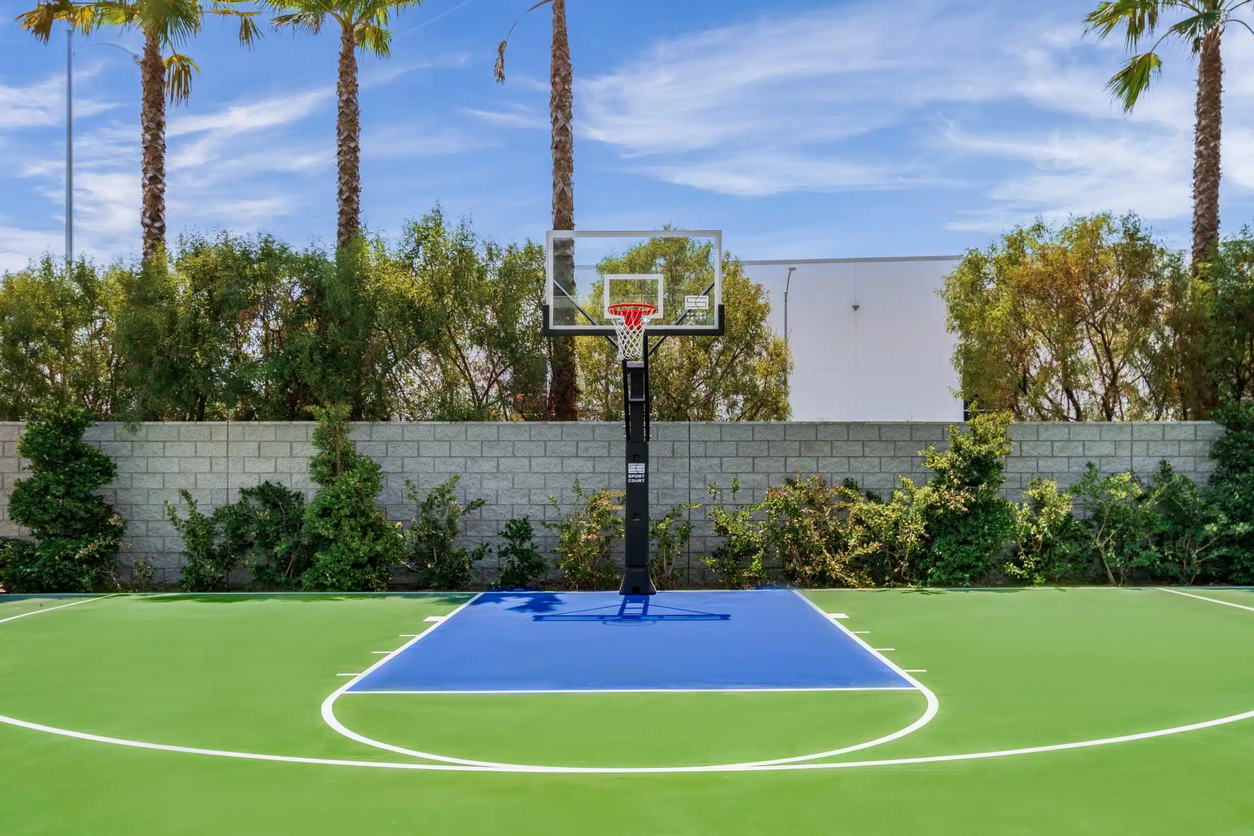 basketball court with recently painted lines