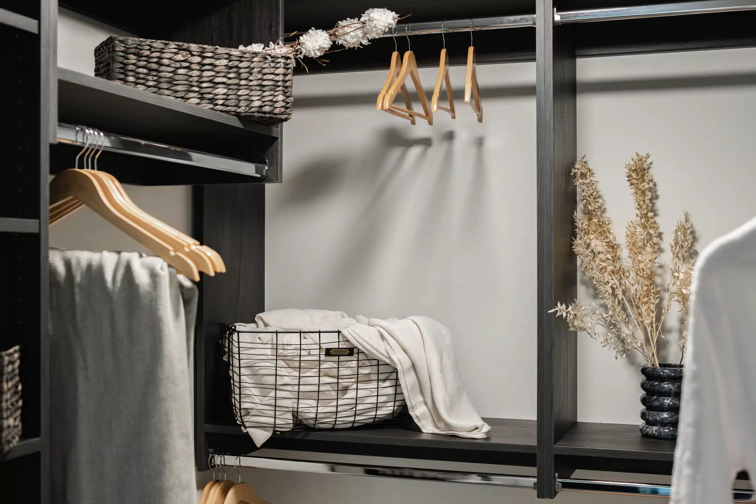 basket in a bedroom closet