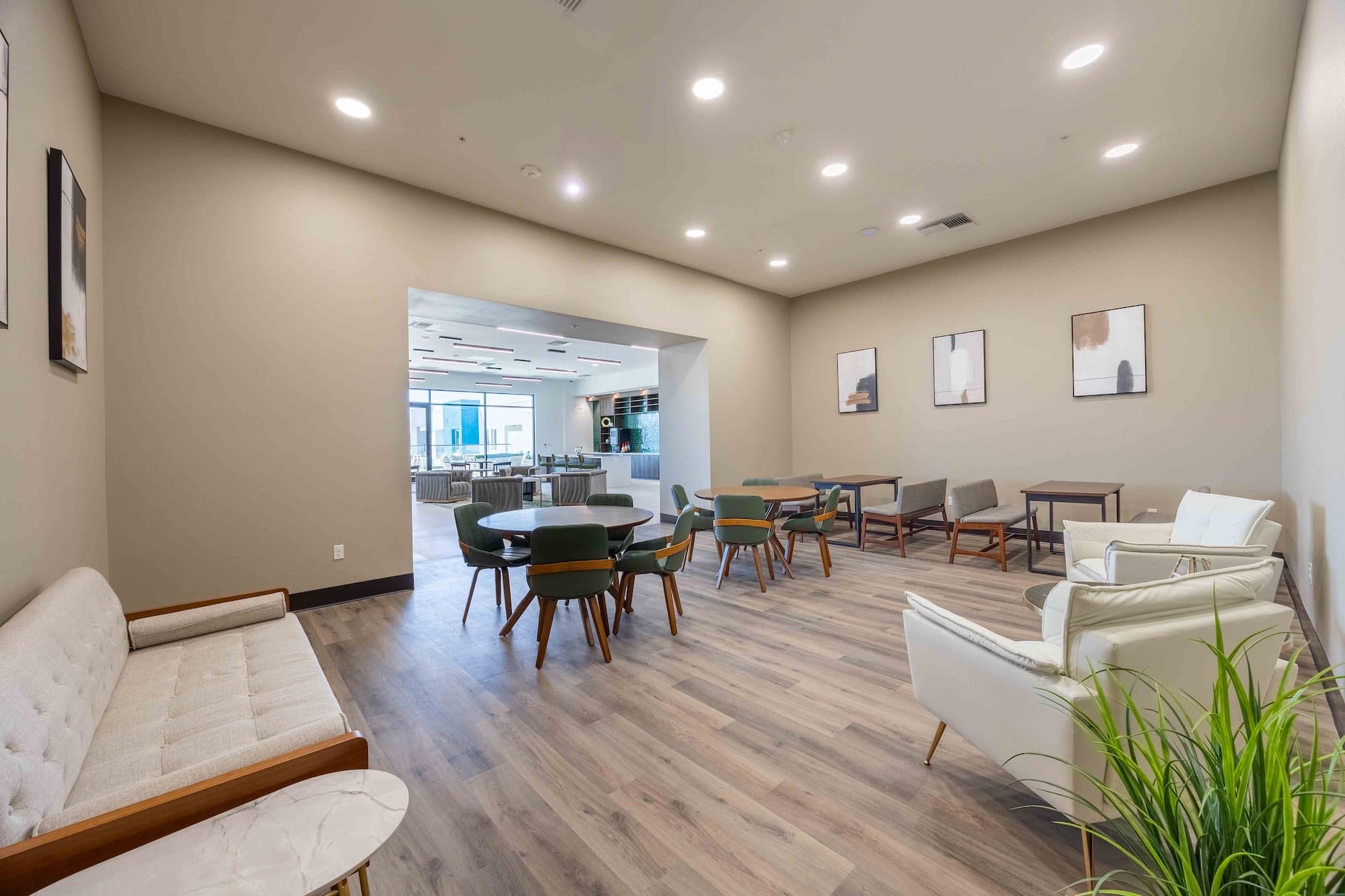 indoor lounge area with comfortable chairs